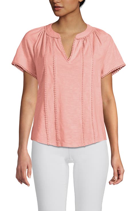 Slub Short Sleeve Notch Neck Top