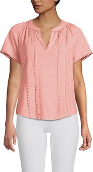 Lands' End Slub Short Sleeve Notch Neck Top