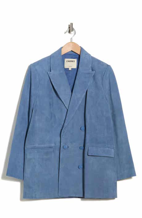 L'AGENCE Aimee Relaxed Fit Double Breasted Suede Blazer