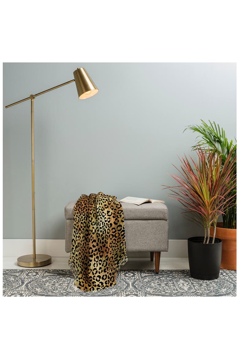 Leopard Print Fringe Trim Throw Blanket, Alternate, color, BROWN