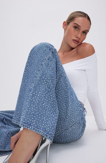 Good Ease Crystal Embellished Wide Leg Jeans