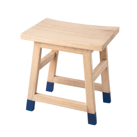Finesse Classic Casual Handcrafted Solid Mindi Wood Accent Stool with Tipped Legs