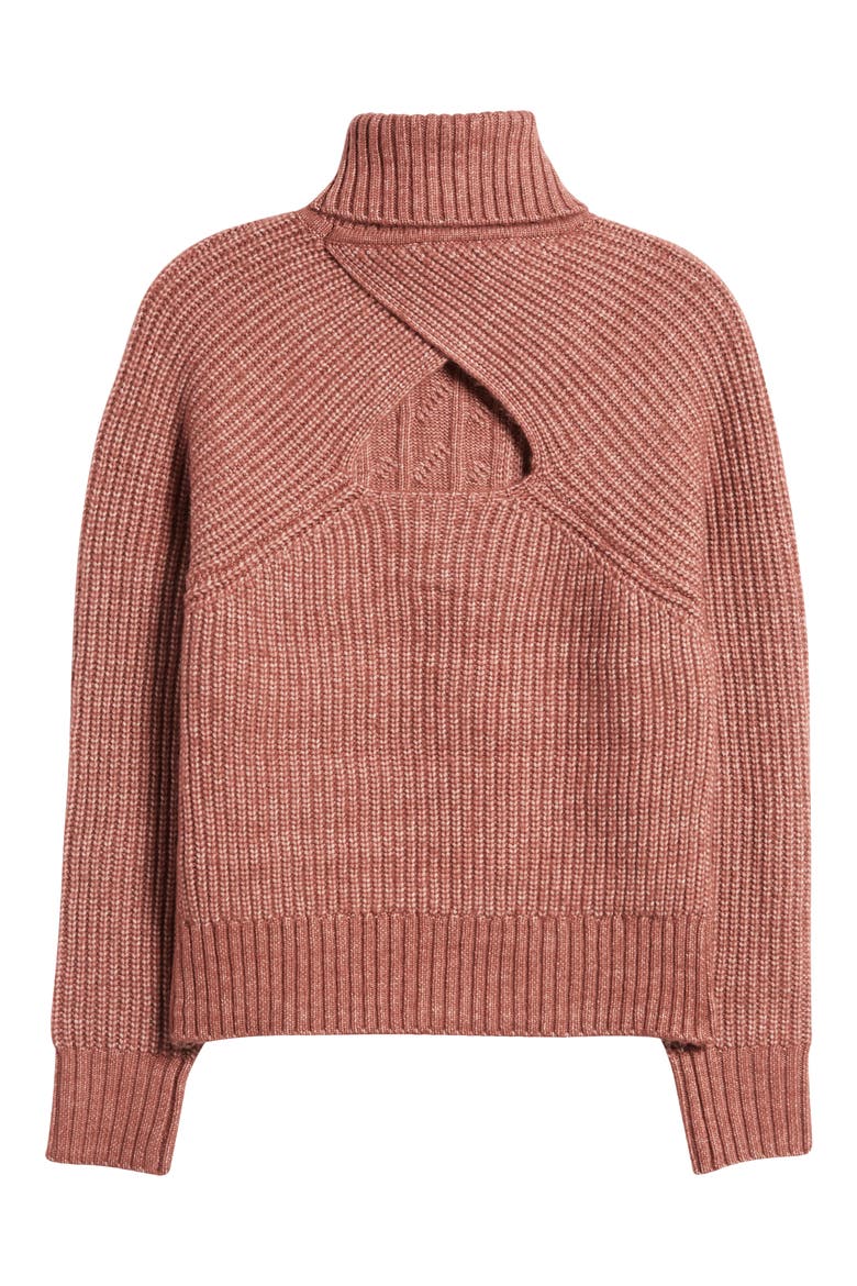 Back Cutout Turtleneck Sweater, Alternate, color, TERRA EARTH BROWN