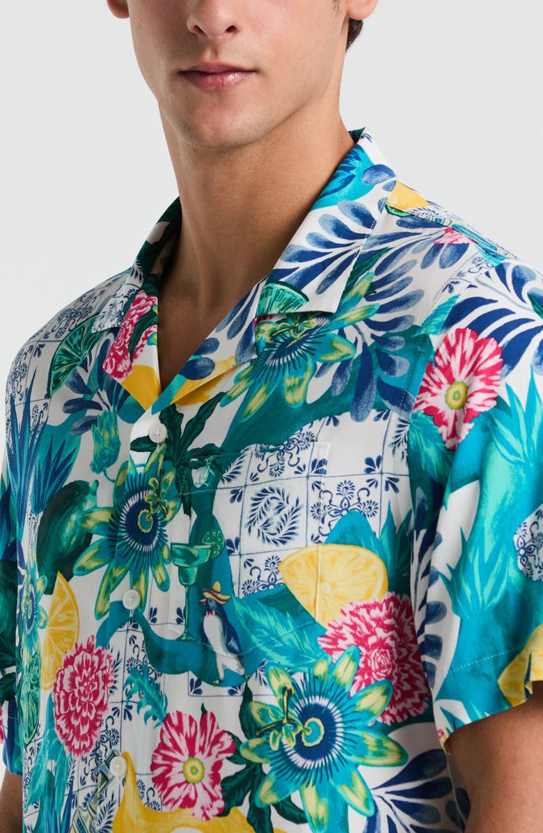 Original Penguin Floral Camp Shirt, Alternate, color, Bright White