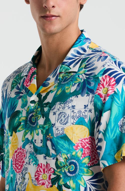 Original Penguin Floral Camp Shirt In Blue