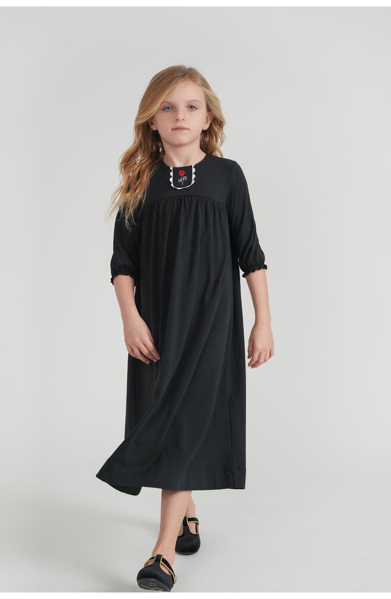 Seal Rick Rack Embroidered Scallop Neck Robe Dress, Alternate, color, Black/White