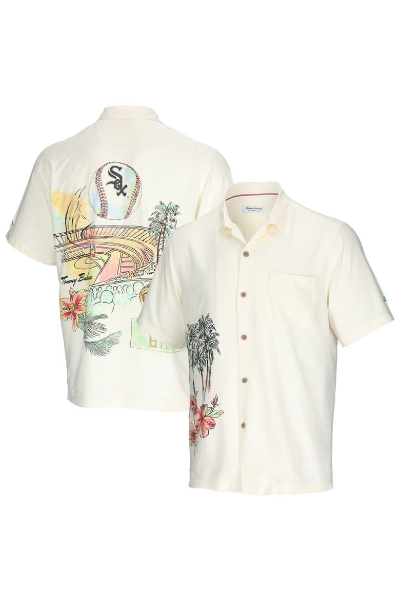Men's Tommy Bahama Cream Chicago White Sox Paradise Fly Ball Camp Button-Up Shirt, Main, color, Cream