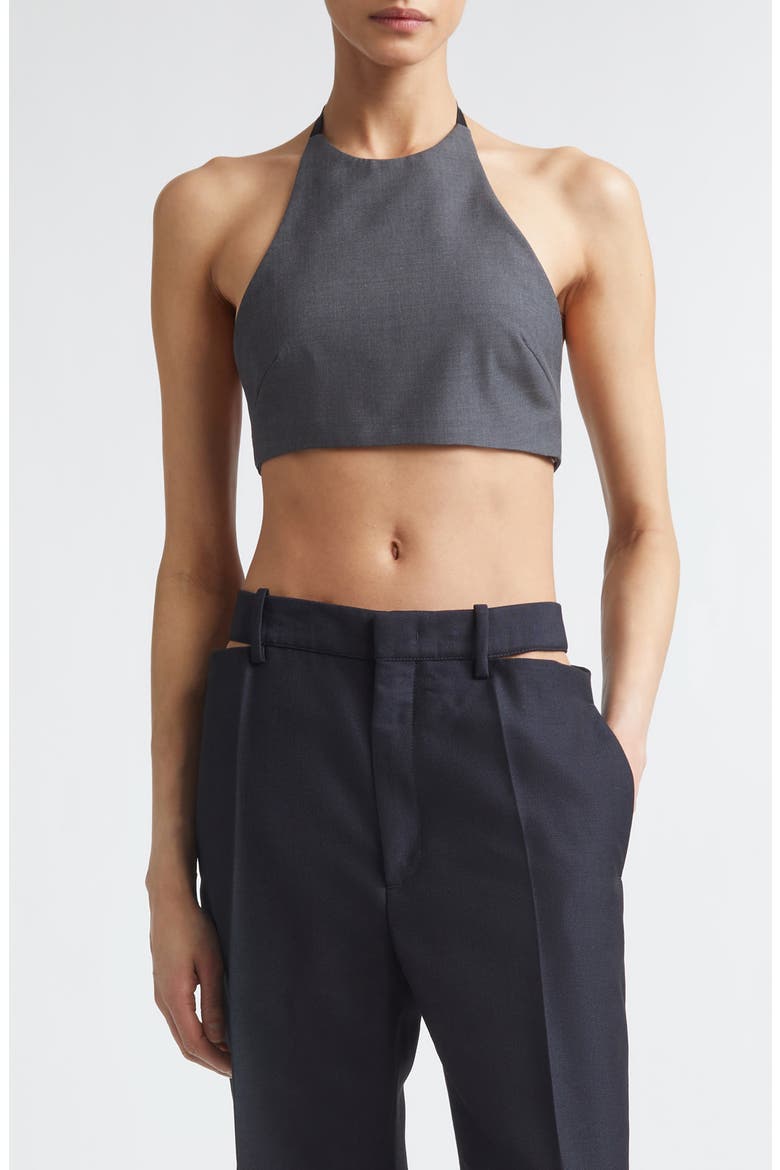Adjustable Wool Poplin Halter Top, Main, color, STONE GREY