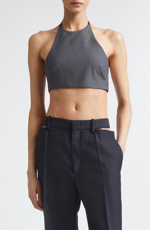 Adjustable Wool Poplin Halter Top
