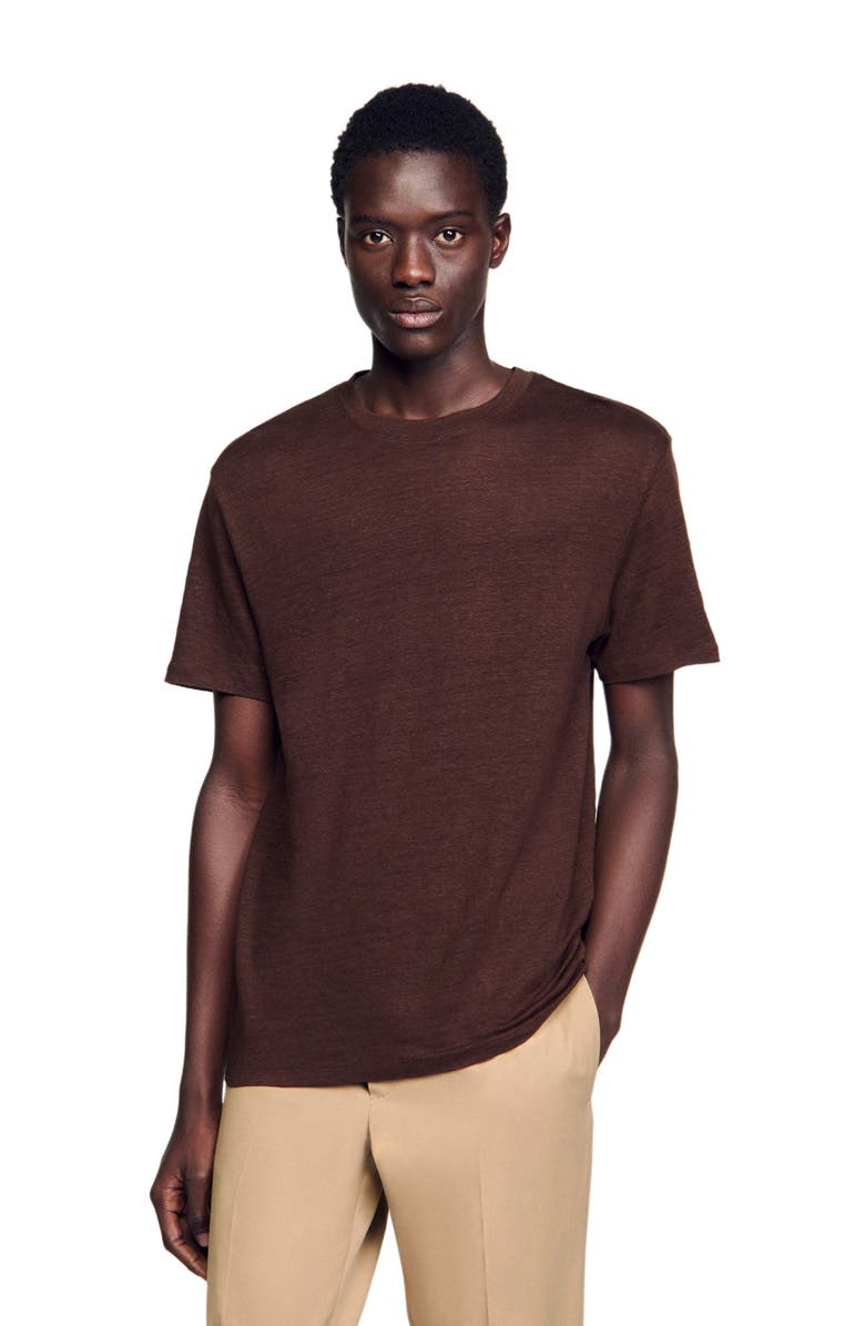 SANDRO Certified linen T-shirt, Alternate, color, Moka.