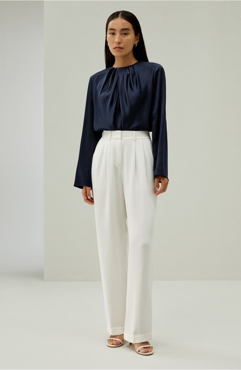 Lilysilk Silk Ruched-Neck Top, Alternate, color, Navy Blue