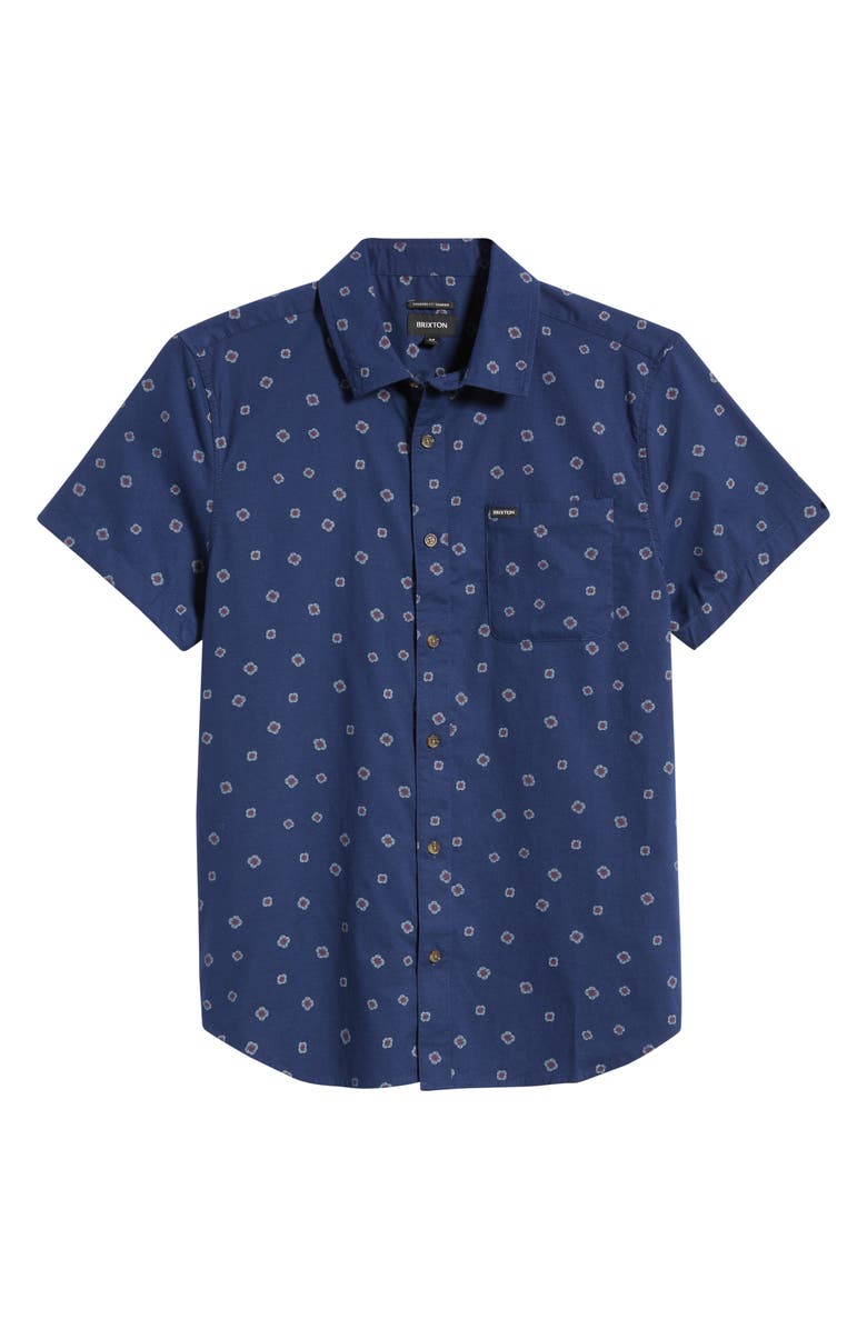Brixton Charter Print Short Sleeve Button-Up Shirt, Alternate, color, Midnight Blue Geo
