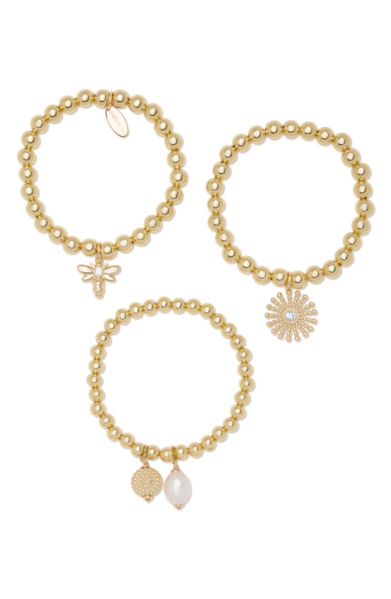 Ramy Brook Lina Set of 2 Beaded Charm Stretch Bracelets, Alternate, color, Gold