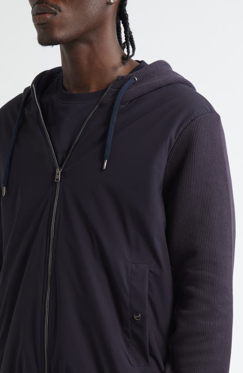 Herno Resort Interlock & Stretch Nylon Hooded Jacket, Alternate, color, Blue Navy