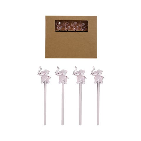 Elephant Glass Drink Stirrers, Set of 6