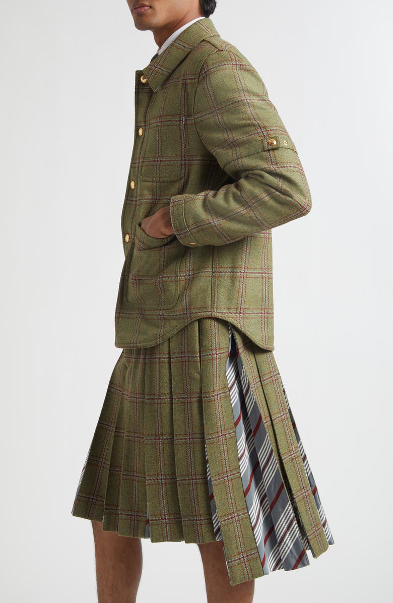 Thom Browne Armband Plaid Wool Utility Jacket, Alternate, color, Green