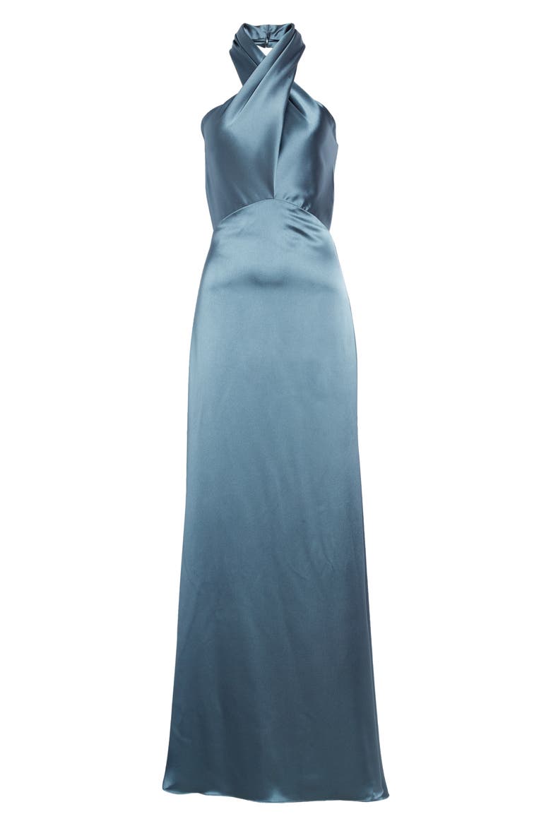 Halter Neck Satin Gown, Alternate, color, PETROL
