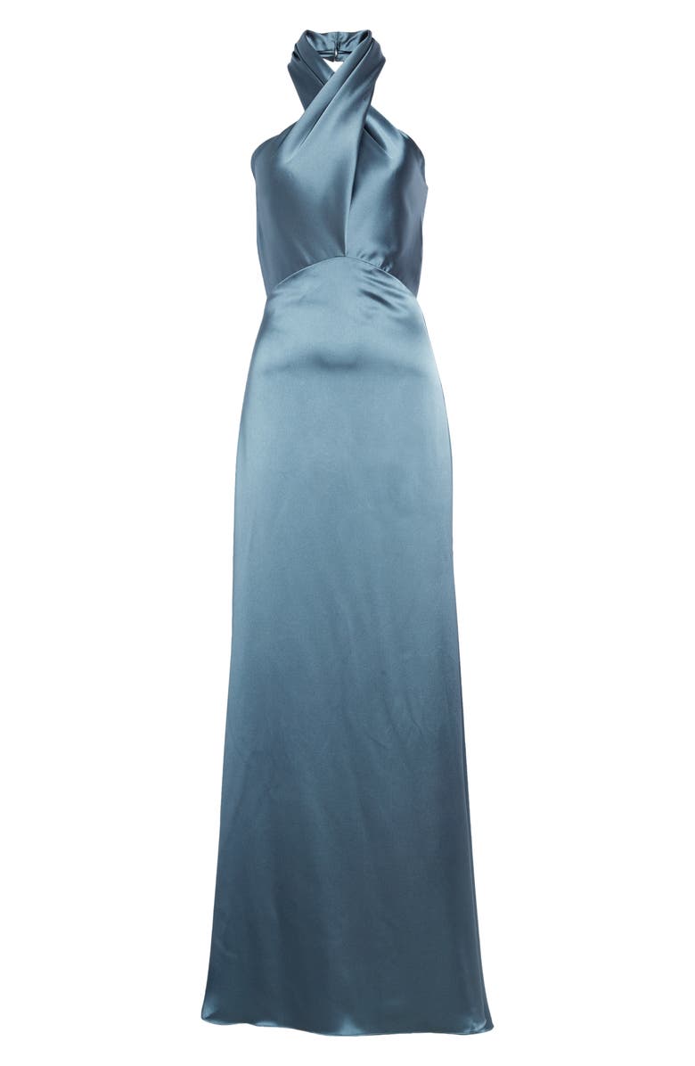 Amsale Halter Neck Satin Gown, Alternate, color,