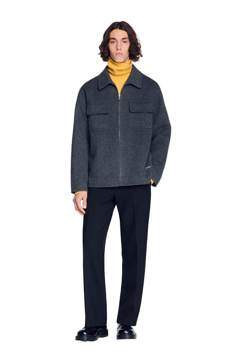 Zipped wool overshirt, Alternate, color, Heather charcoal