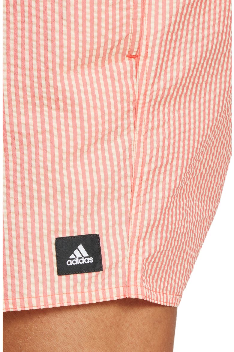 Seersucker Striped Swim Trunks, Alternate, color, SEMI LUCID RED/ BLACK