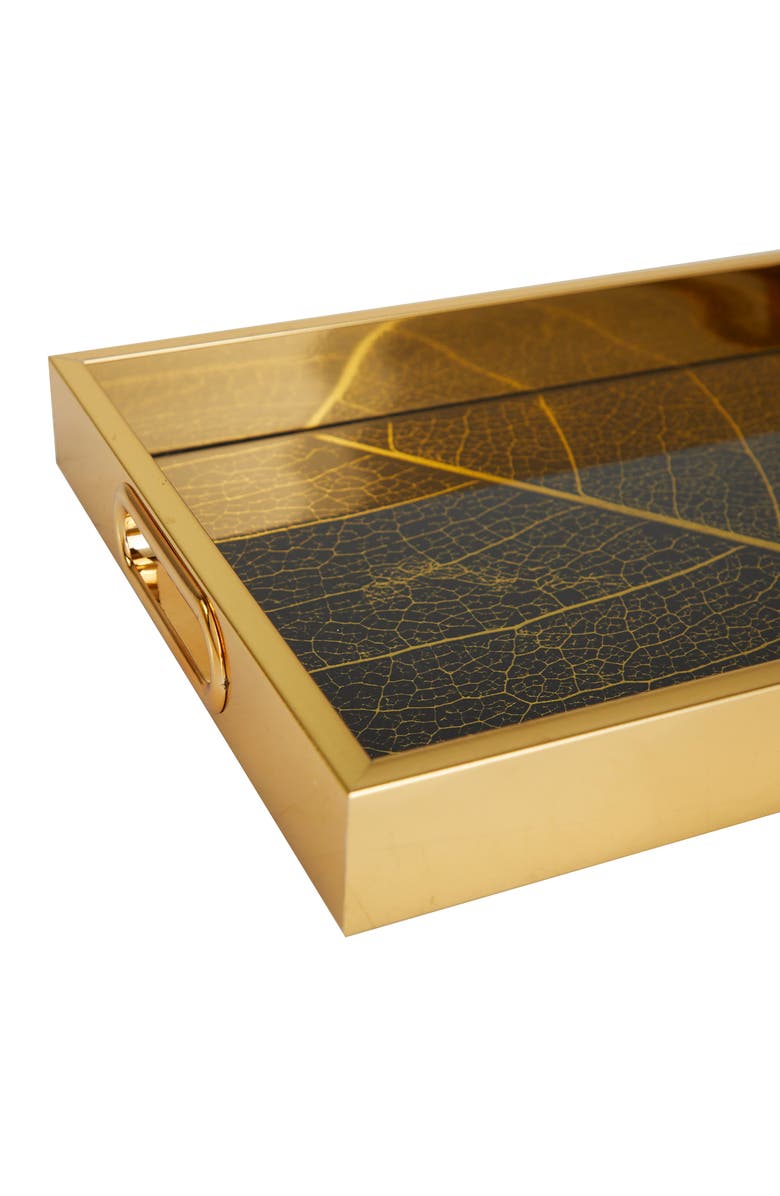 VIVIAN LUNE HOME Gold Plastic Geometric Tray with Black Glass - Set of 2, Alternate, color, 