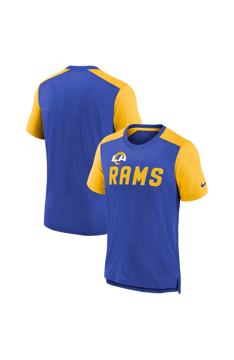 Nike Youth Nike Heathered Royal/Heathered Gold Los Angeles Rams Colorblock Team Name T-Shirt, Main, color, 