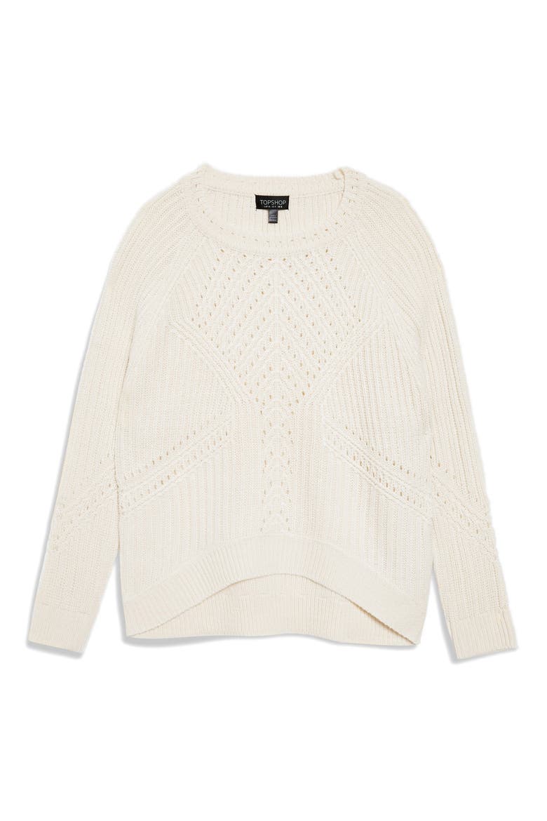 Rib & Pointelle Stitch Sweater, Alternate, color, IVORY