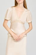 WAYF Felicity Lace Trim V-Neck Satin Top