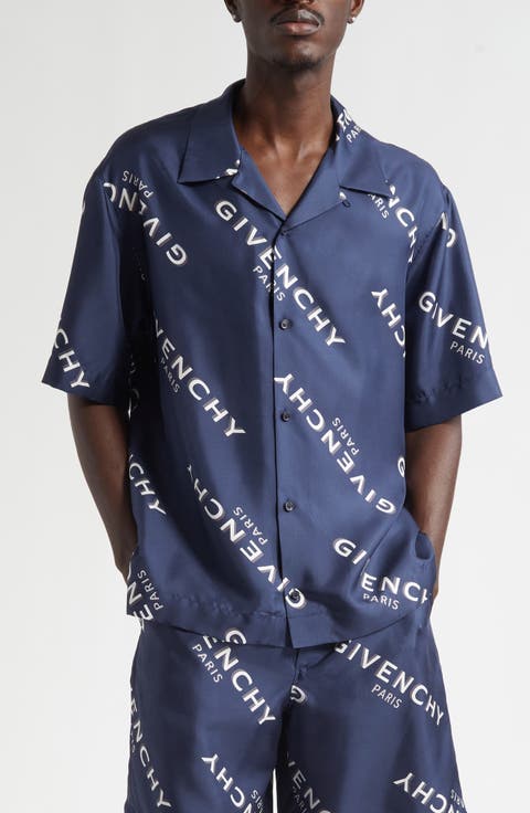 Logo Print Silk Bowling Shirt