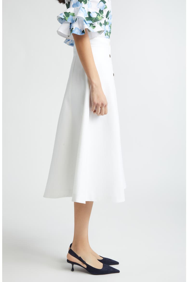 Button Front Stretch Cotton Sateen Midi Skirt, Alternate, color, WHITE
