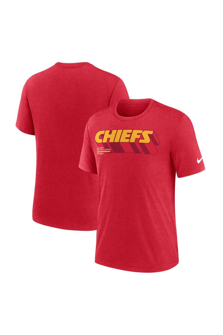 Men's Nike Heather Red Kansas City Chiefs Long Pass Tri-Blend T-Shirt, Alternate, color, Heather Red