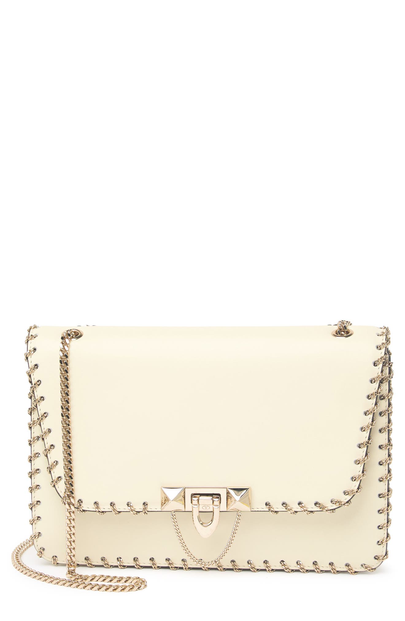Valentino Garavani Demilune Whipstitch Leather Shoulder Bag, Main, color, 