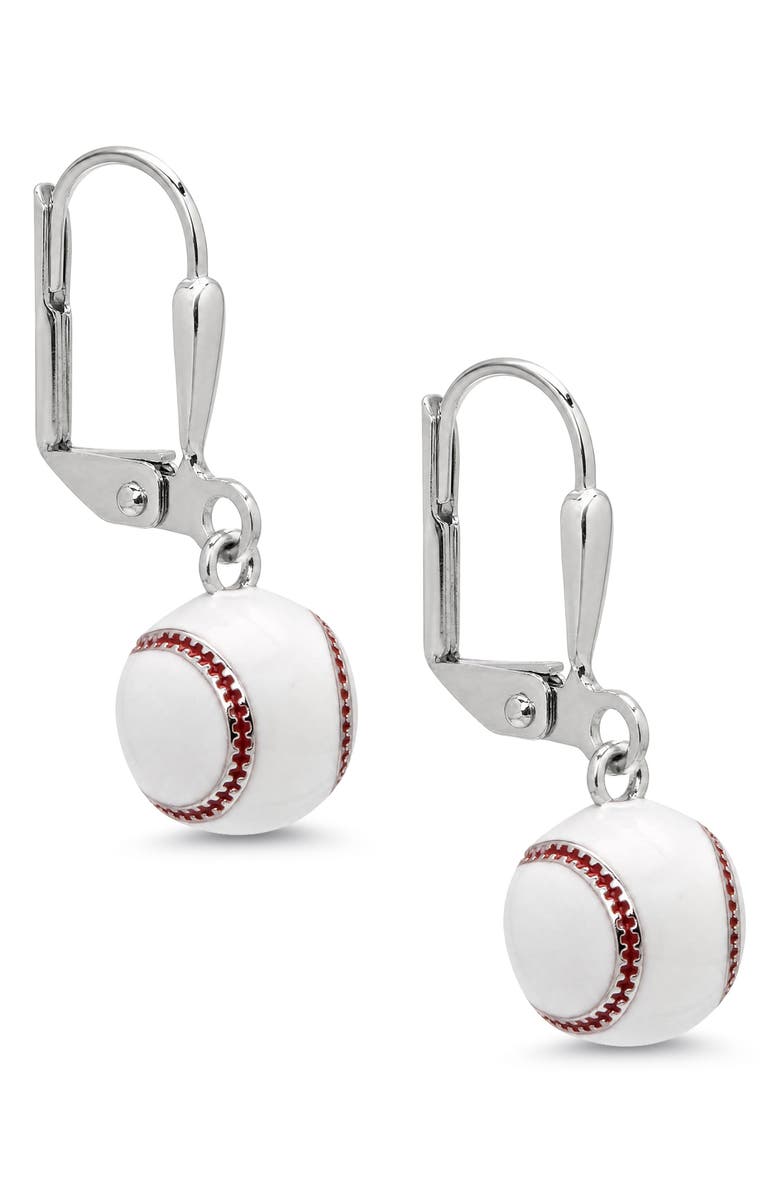 Lily Nily Kids' 3D Baseball Leverback Drop Earrings, Main, color, White