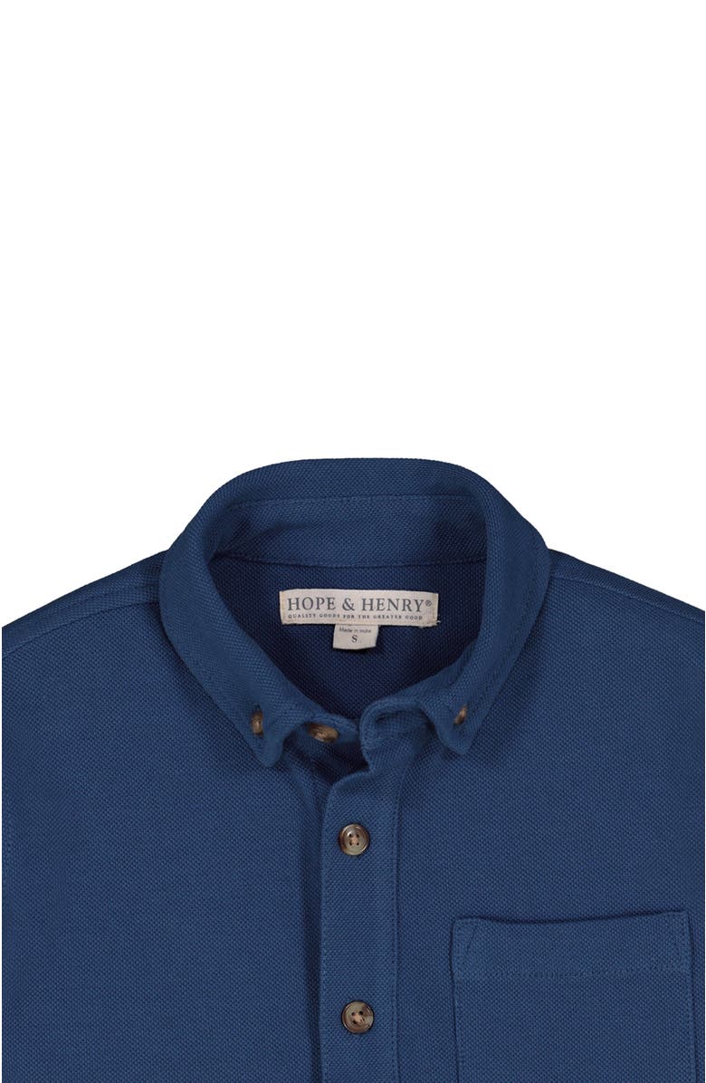 Hope & Henry Baby Boys' Organic Pique Button Down Shirt, Infant, Alternate, color, Dark Blue Pique