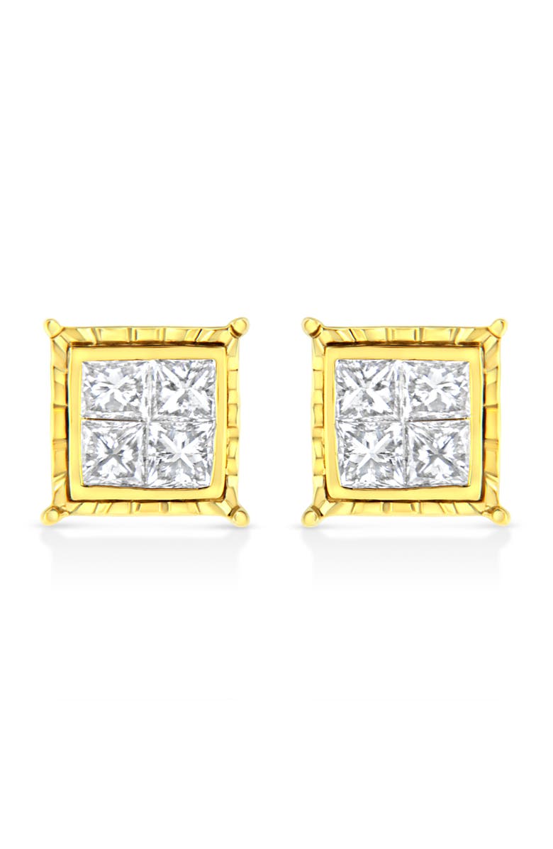 Haus of Brilliance 14K Yellow Gold 1.0 Ct Invisible Princess Composite 8 Stone Stud Earrings, Main, color, Yellow