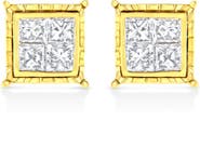 Haus of Brilliance 14K Yellow Gold 1.0 Ct Invisible Princess Composite 8 Stone Stud Earrings