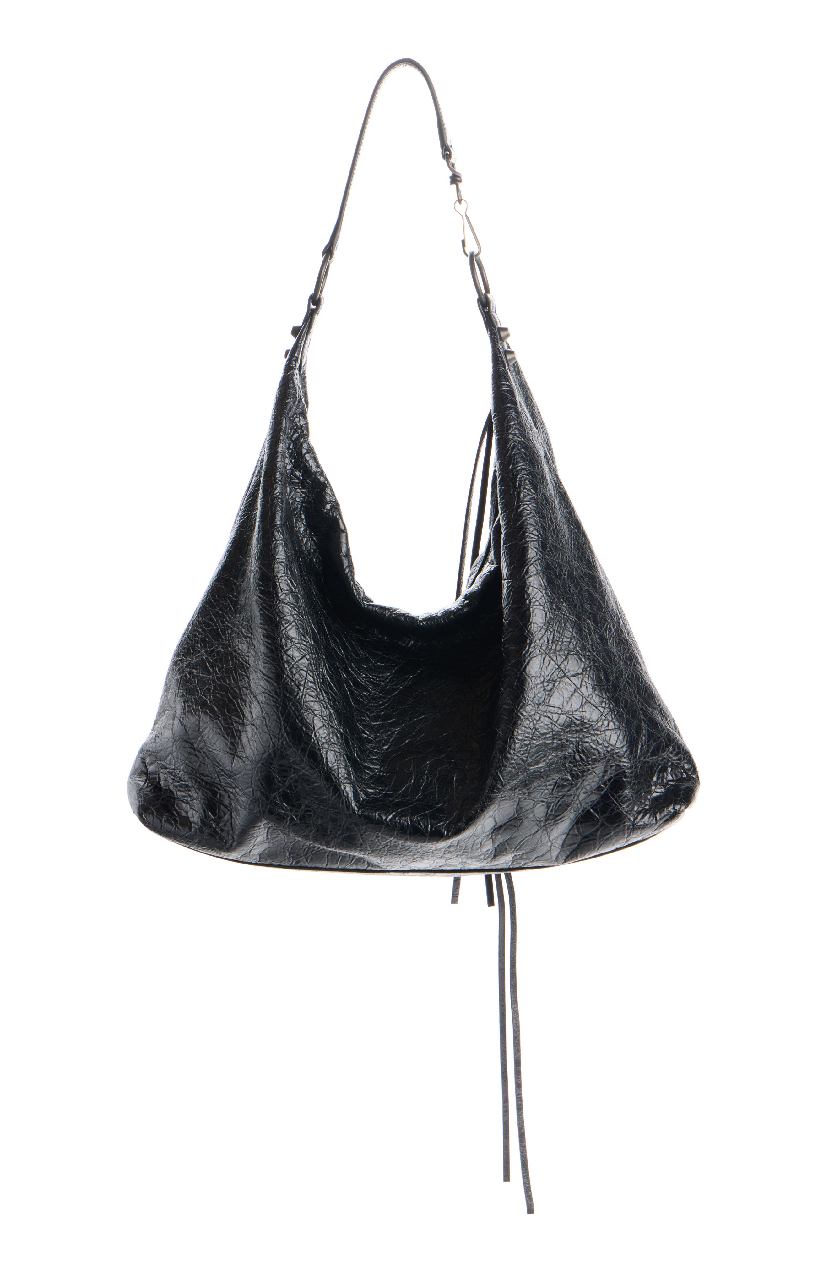 Balenciaga Le City Crinkled Leather Hobo Bag, Alternate, color, 1000 Black