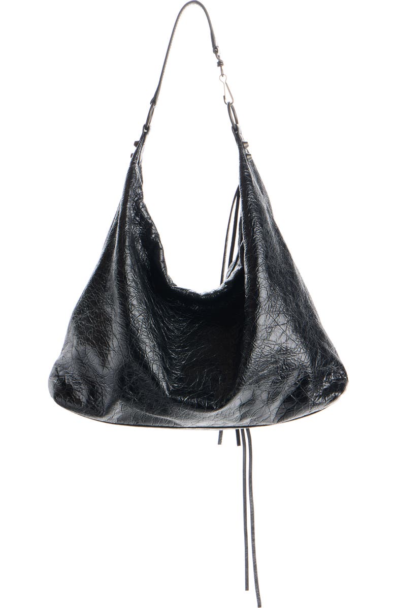 Balenciaga Le City Crinkled Leather Hobo Bag, Alternate, color, 1000 Black