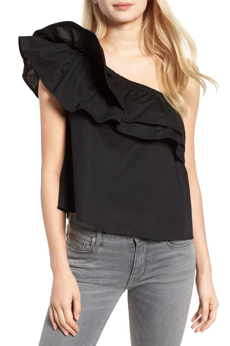 Everly One-Shoulder Cotton Top, Main, color, BLACK