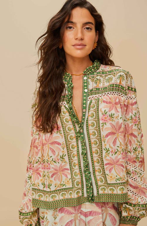 Farm Rio Palm Dream Linen Blend Button-up Shirt