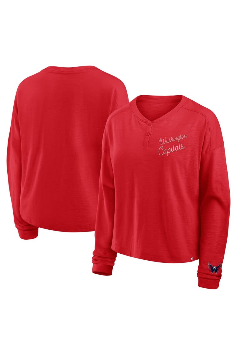 Women's Fanatics Red Washington Capitals Oversized All Out Effort Long Sleeve Henley T-Shirt, Alternate, color, Red