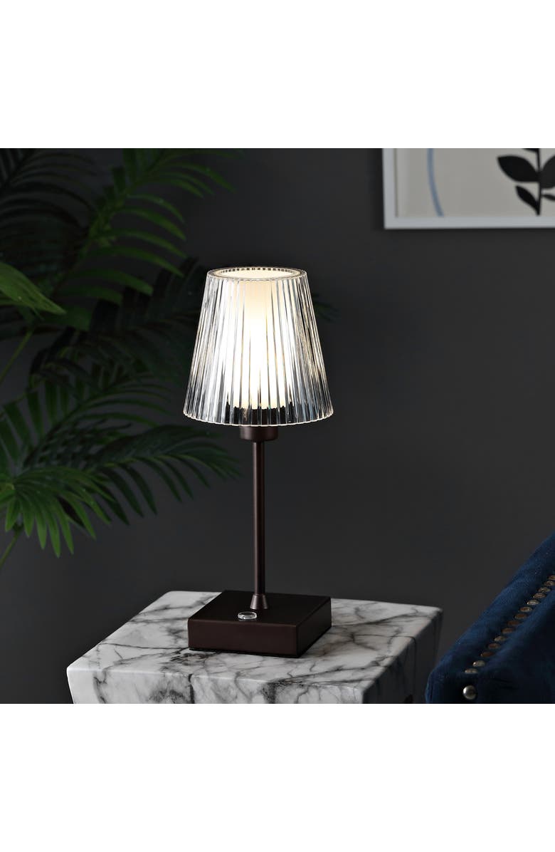 JONATHAN Y Oscar Modern Industrial Rechargeable/Cordless Iron/Acrylic Integrated Portable LED Table Lamp with Ribbed Shade, Alternate, color, Oil Rubbed Bronze