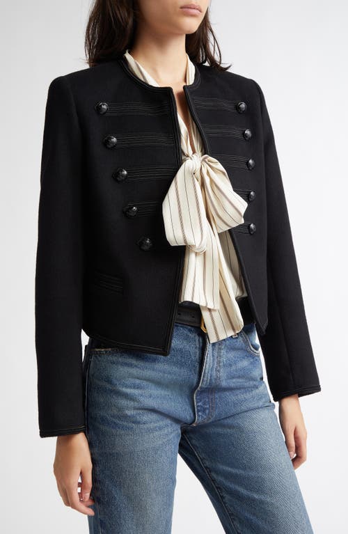 Nili Lotan Joni Cropped Button-embellished Satin-trimmed Wool-felt Jacket In Black