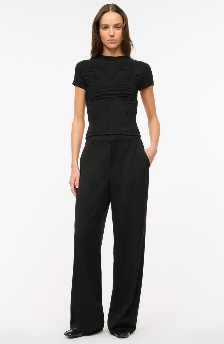 STAUD Tigereye Directional Rib Short Sleeve Sweater, Alternate, color, Black