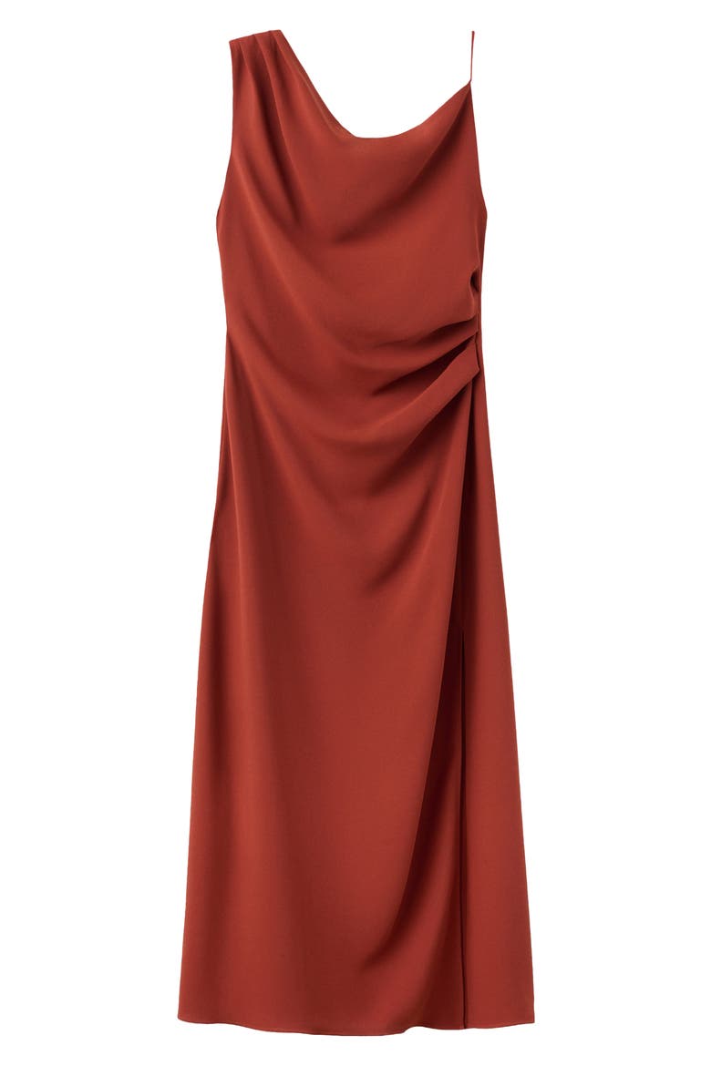 Side Ruched Asymmetric Midi Dress, Main, color, BURNT ORANGE