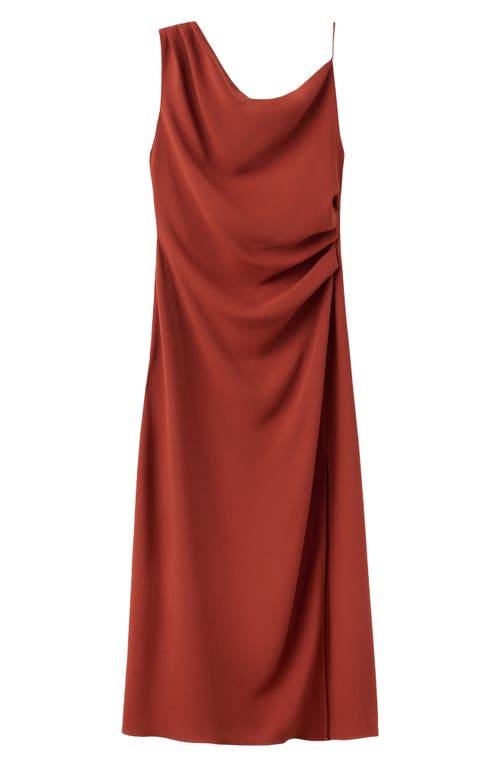 MANGO Side Ruched Asymmetric Midi Dress in Burnt Orange at Nordstrom, Size 10