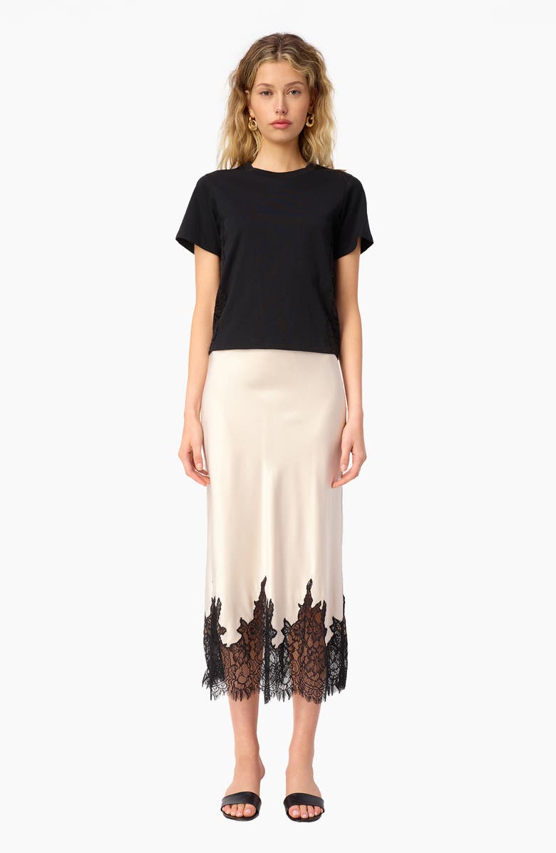 CAMI NYC Vivienne Floral Lace Panel Stretch Silk Midi Skirt, Alternate, color, 