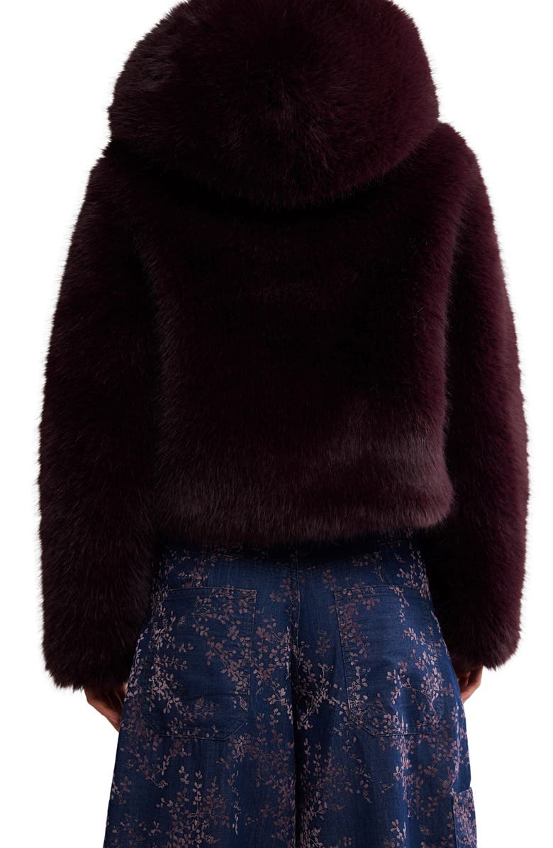 Free People Louder Please Hooded Faux Fur Jacket, Alternate, color, Grape