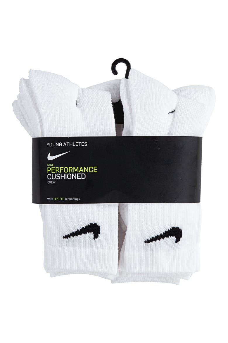 Kids' 6-Pack Performance Cushioned Crew Socks, Alternate, color, WHITE