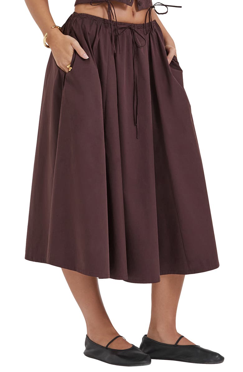 HOUSE OF CB Cora Gathered Lace-Up Skirt, Alternate, color, Rich Brown